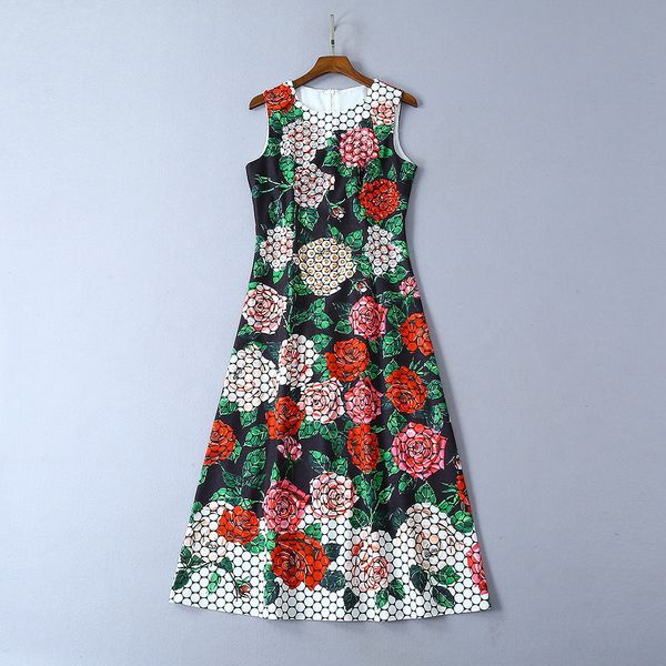 european and american women's clothing 2019 summer new style nail bead fashion sleeveless floral dress with round neck, Black;gray
european and american women's clothing 2019 summer new style nail bead fashion sleeveless floral dress with round neck, Black;gray