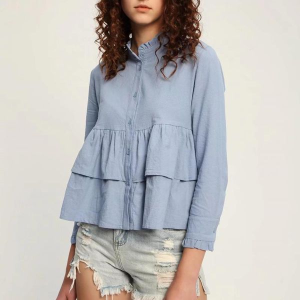 2019 spring new arrival european & american style hem stand collar short ruffle blouse shirt female ing, White
2019 spring new arrival european & american style hem stand collar short ruffle blouse shirt female ing, White