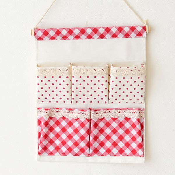 red plaid cotton and linen household goods portable storage hanging bag five pockets dot fabric sundries storage hanging bag
red plaid cotton and linen household goods portable storage hanging bag five pockets dot fabric sundries storage hanging bag