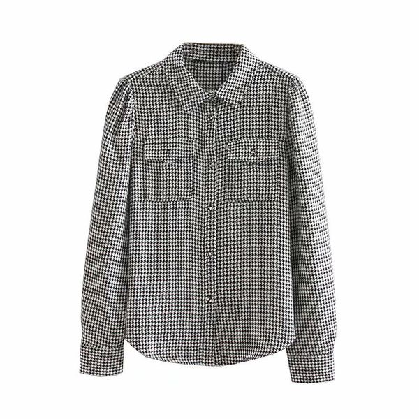 cs147 european design turn down collar double pockets long sleeve houndstootch blouse autumn shirts, White
cs147 european design turn down collar double pockets long sleeve houndstootch blouse autumn shirts, White