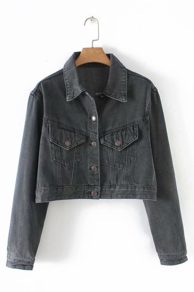 b6416-western style women's dress 2019 spring new style short fold-down collar washing cowboy jacket women's, Black;brown
b6416-western style women's dress 2019 spring new style short fold-down collar washing cowboy jacket women's, Black;brown