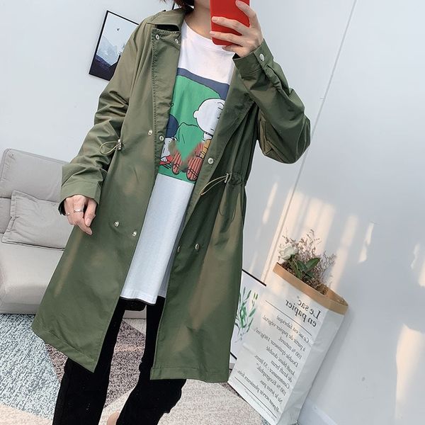 autumn women's drawstring casual windbreaker coat turn-down collar belt outerwear solid color trench coat, Tan;black
autumn women's drawstring casual windbreaker coat turn-down collar belt outerwear solid color trench coat, Tan;black