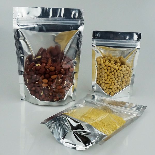 

12*20cm,100pcs Stand translucent aluminium ziplock bag - reclosable zipper close plating foil plastic pouches with front clear