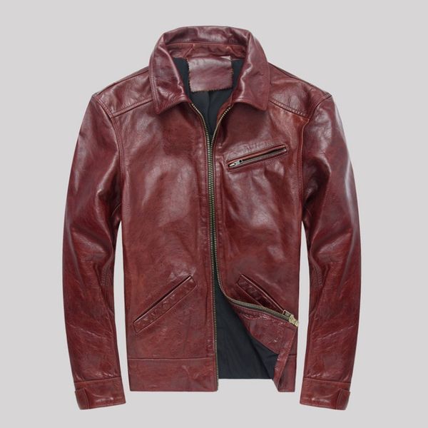 

2018 vintage plus size winter men cowhide motorcycle jacket genuine cow leather slim biker jacket fashion real leather coats new, Black