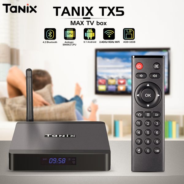 Tanix TX5 Max TV Box Android 8.1 Box TV Amlogic S905X2 4GB LPDDR4 32GB EMMC 2.4GHz 5GHz WiFi BT4.2 Support 4K H.265 Set Top Box
Tanix TX5 Max TV Box Android 8.1 Box TV Amlogic S905X2 4GB LPDDR4 32GB EMMC 2.4GHz 5GHz WiFi BT4.2 Support 4K H.265 Set Top Box