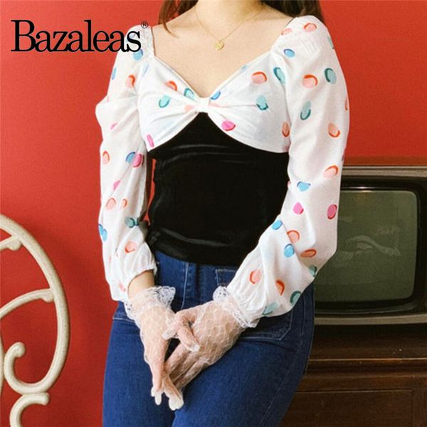 women's blouses & shirts bazaleas 2021 holiday shirt vintage slim women blouse retro color dot print velvet black patchwork blusas muje, White
women's blouses & shirts bazaleas 2021 holiday shirt vintage slim women blouse retro color dot print velvet black patchwork blusas muje, White