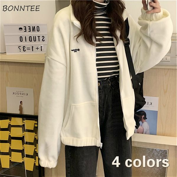 women's hoodies & sweatshirts women fleece chic letter pocket turn-down collar korean white womens zip-up harajuku bf daily oversize gi, Black 
women's hoodies & sweatshirts women fleece chic letter pocket turn-down collar korean white womens zip-up harajuku bf daily oversize gi, Black