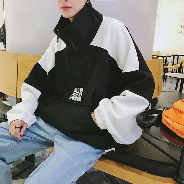 e-baihui autumn couple zipper loose plus velvet black and white stitching harajuku high collar long sleeve sweatshirts 04422
e-baihui autumn couple zipper loose plus velvet black and white stitching harajuku high collar long sleeve sweatshirts 04422