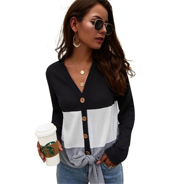 women's sweater 2020 spring fashion new v-neck long-sleeved stitching cardigan thick sweater tide h00463, White
women's sweater 2020 spring fashion new v-neck long-sleeved stitching cardigan thick sweater tide h00463, White