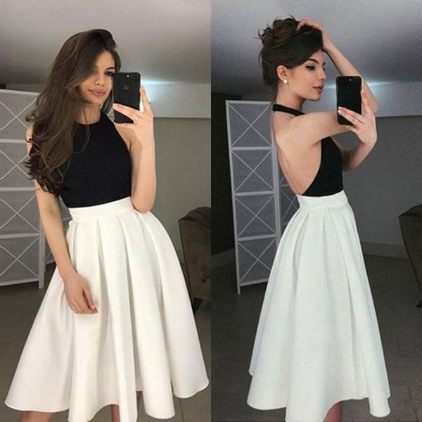 a line halter backless white and black short homecoming dresses simple satin short prom dresses, Blue;pink
a line halter backless white and black short homecoming dresses simple satin short prom dresses, Blue;pink