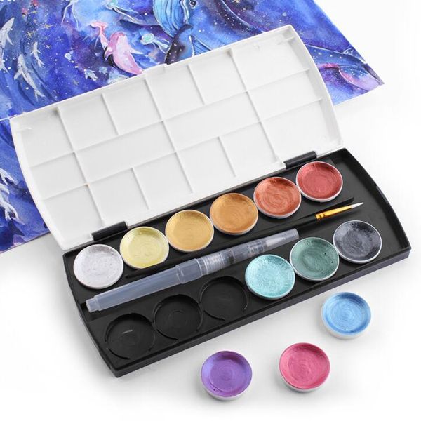 12color metallic watercolor set gold pigment paint with waterbrush for artist painting glitter water color art supplies
12color metallic watercolor set gold pigment paint with waterbrush for artist painting glitter water color art supplies