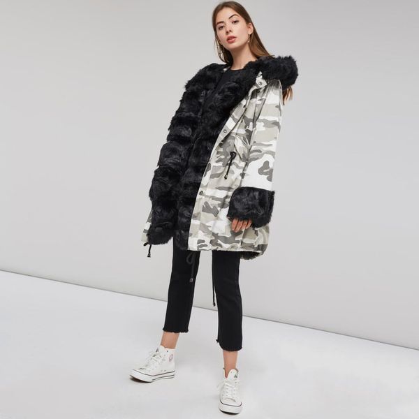 2019 camouflage casual coat jacket women's hooded warm parkas slim long winter drawstring lace up fur collar coats, Black
2019 camouflage casual coat jacket women's hooded warm parkas slim long winter drawstring lace up fur collar coats, Black