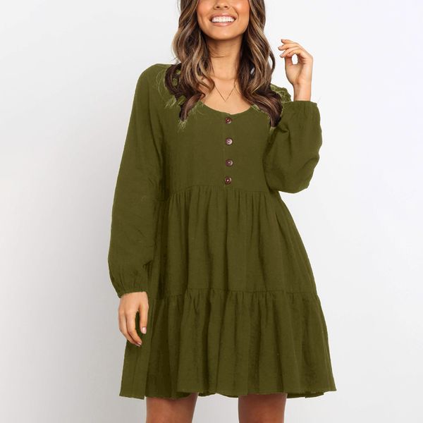 women's fall dresses pure color round collar single breasted loose seelve mini a-shaped ladies dresses, Black;gray
women's fall dresses pure color round collar single breasted loose seelve mini a-shaped ladies dresses, Black;gray