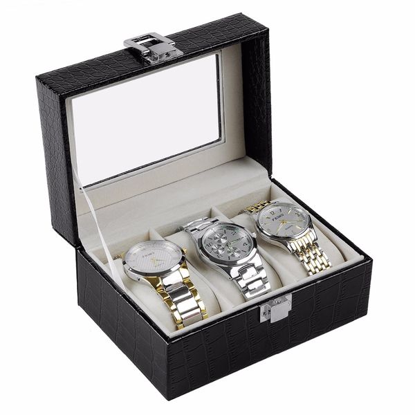 watch box small 3 mens/womens black leather display glass jewelry case organizer custom package special, Black;blue
watch box small 3 mens/womens black leather display glass jewelry case organizer custom package special, Black;blue