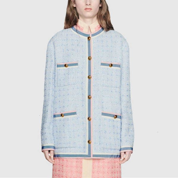 luxury runway women tweed jacket coat autumn winter single breasted o neck light blue plaid woolen blend medium long coat y710, Black
luxury runway women tweed jacket coat autumn winter single breasted o neck light blue plaid woolen blend medium long coat y710, Black