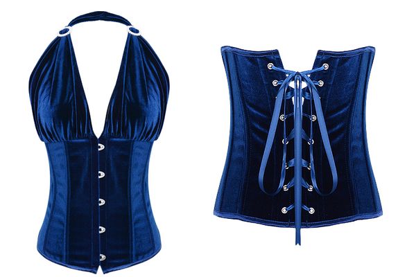 wholesale-velvet fabric deep blue halter corset features front busk closure lace-up back for cinching lingerie c8454, Black;white
wholesale-velvet fabric deep blue halter corset features front busk closure lace-up back for cinching lingerie c8454, Black;white