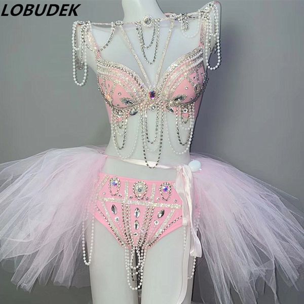 women nightclub dj dance costume shiny rhinestones beading pink bikini bubble skirt 3-piece set bar party show stage wear, Black;red
women nightclub dj dance costume shiny rhinestones beading pink bikini bubble skirt 3-piece set bar party show stage wear, Black;red
