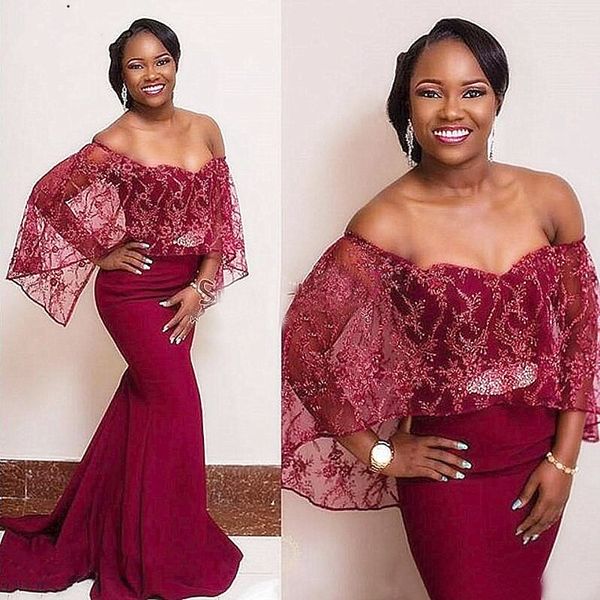 burgundy boho juliet sleeves mermaid evening formal dresses african women off shoulder lace backless plus size evening gowns formal vestidos, Black;red
burgundy boho juliet sleeves mermaid evening formal dresses african women off shoulder lace backless plus size evening gowns formal vestidos, Black;red