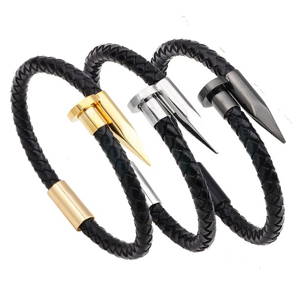 european and american fashion nail bracelets titanium steel leather nail bracelets men and women couples woven leather bracelet, Golden;silver
european and american fashion nail bracelets titanium steel leather nail bracelets men and women couples woven leather bracelet, Golden;silver
