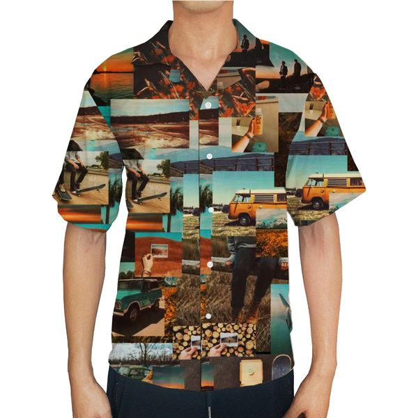 2019 summer casual striped short sleeve turn-down collar mens shirt, White;black