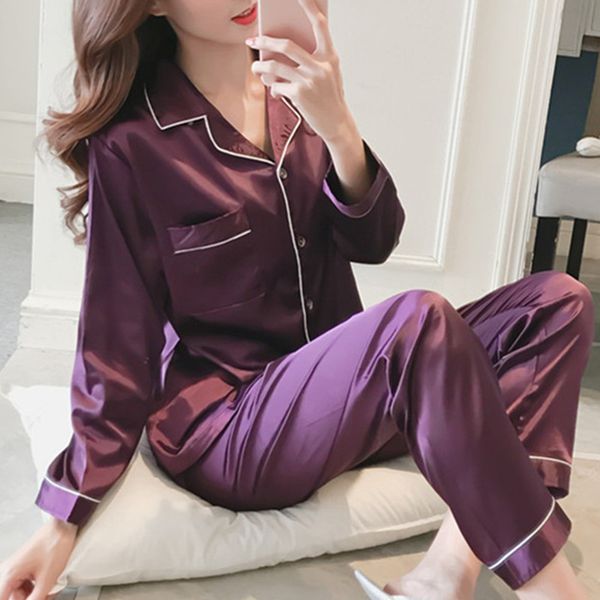 women pajama silk set spring autumn long sleeve sleepwear pajamas ladies nightwear pijama roupa de noite das mulheres, Black;red
women pajama silk set spring autumn long sleeve sleepwear pajamas ladies nightwear pijama roupa de noite das mulheres, Black;red