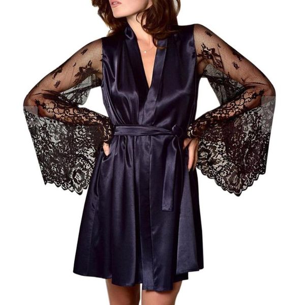 lingerie erotic women nightgown lace perspective long sleeve bathrobe, Blue;gray
lingerie erotic women nightgown lace perspective long sleeve bathrobe, Blue;gray