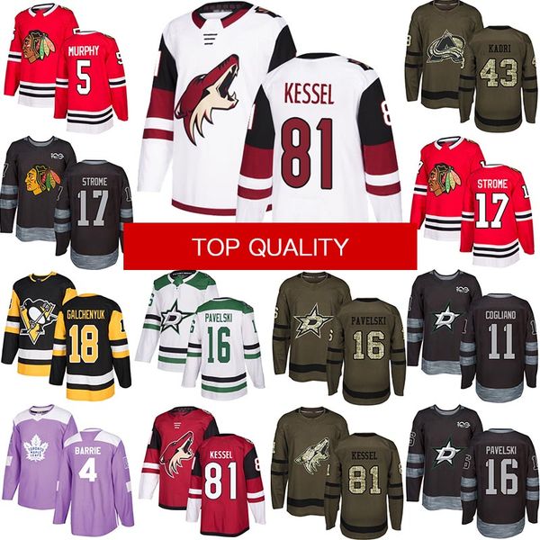 81 Kessel 5 Murphy 17 Strome 43 Kadri 11 Cogliano 16 Pavelski 18 Galchenyuk 4 Barrie Mens Black Green White Stitched Jersey
81 Kessel 5 Murphy 17 Strome 43 Kadri 11 Cogliano 16 Pavelski 18 Galchenyuk 4 Barrie Mens Black Green White Stitched Jersey