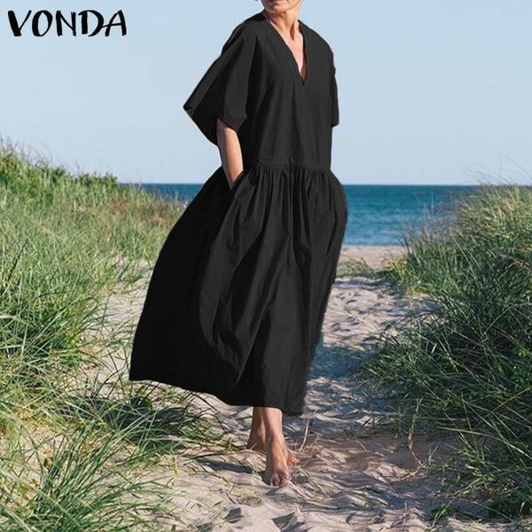 summer dress women soild sundress vintage half sleeve v neck party maxi long dress 2020 female vestidos plus size casual robe, Black;gray
summer dress women soild sundress vintage half sleeve v neck party maxi long dress 2020 female vestidos plus size casual robe, Black;gray