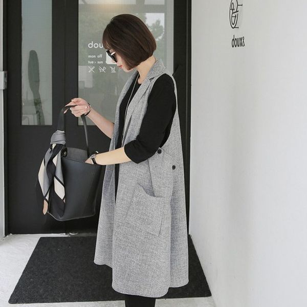 women vest turn down collar loose gray solid button thin medium length plus size abrigos mujer 2019, Black;white
women vest turn down collar loose gray solid button thin medium length plus size abrigos mujer 2019, Black;white
