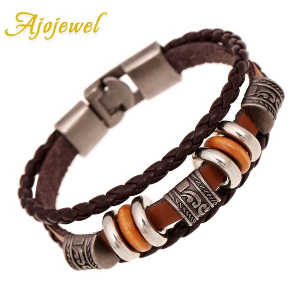 metal beads leather bracelet men brown braided 3 layered bracelets wholesale, White
metal beads leather bracelet men brown braided 3 layered bracelets wholesale, White