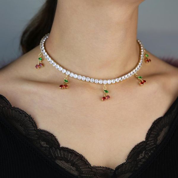 promotion only 2 pcs 2020 summer new cute cherry charm clear cz tennis chain choker women necklace 32+10cm, Golden;silver
promotion only 2 pcs 2020 summer new cute cherry charm clear cz tennis chain choker women necklace 32+10cm, Golden;silver