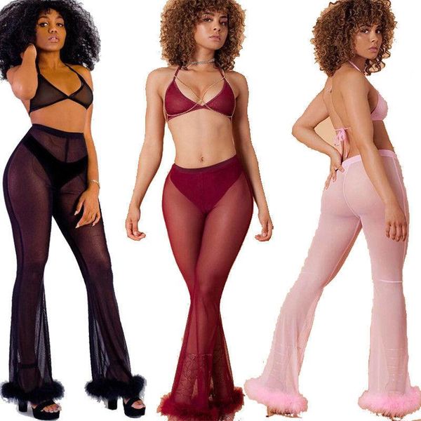 women high waist see through flared leg mesh summer beach bikini cover pants plush wide leg sheer trousers exotic pants, Black;pink
women high waist see through flared leg mesh summer beach bikini cover pants plush wide leg sheer trousers exotic pants, Black;pink