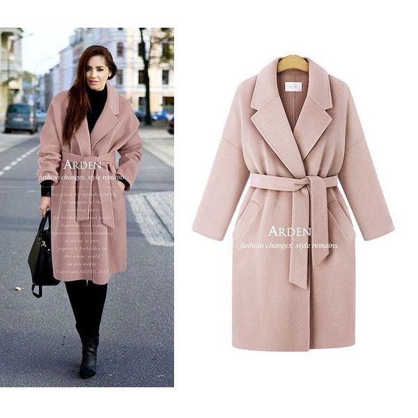 2019 autumn winter clothing new plus size women's solid color tie windbreaker loose coat long wool office lady female coat b647, Black
2019 autumn winter clothing new plus size women's solid color tie windbreaker loose coat long wool office lady female coat b647, Black