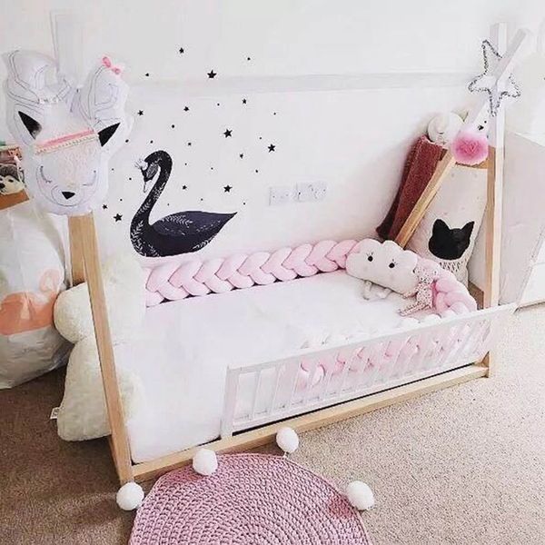 1.5m Length Newborn Baby Bed Bumper Pure Weaving Plush Knot Crib Bumper Kids Bed Baby Cot Protector Room Decor