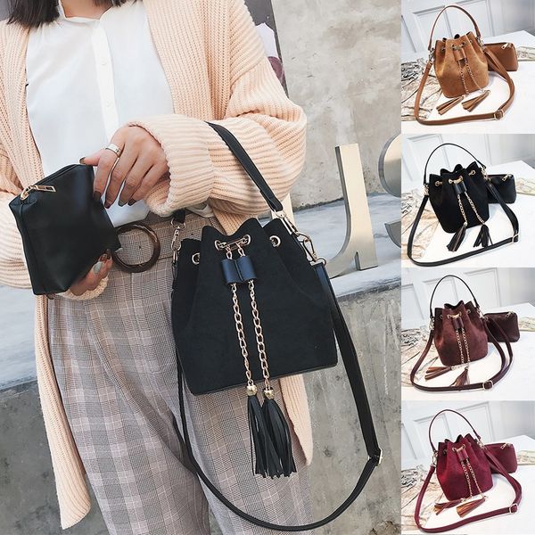2pcs casual suede shoulder bag for women tassel bucket bag women's messenger bags girl crossbody clutch purse money holder
2pcs casual suede shoulder bag for women tassel bucket bag women's messenger bags girl crossbody clutch purse money holder