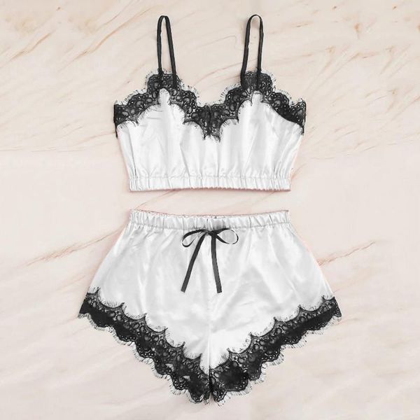 women sleepwear sleeveless strap nightwear lace trim satin cami pajama sets women steel-rimless underwear 1.17, Black;white
women sleepwear sleeveless strap nightwear lace trim satin cami pajama sets women steel-rimless underwear 1.17, Black;white
