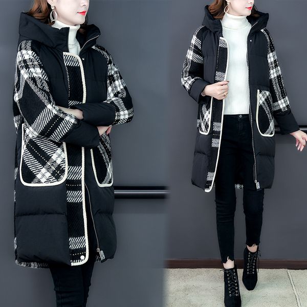 woolen down plaid jacket hooded women long section coat 2019 winter fashion new thick coat big size m-4xl, Black
woolen down plaid jacket hooded women long section coat 2019 winter fashion new thick coat big size m-4xl, Black