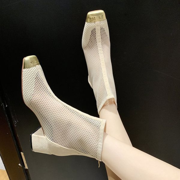summer designer hollow breathable mesh boots women high thick square heels boots brand metal decoration party pumps, Black
summer designer hollow breathable mesh boots women high thick square heels boots brand metal decoration party pumps, Black