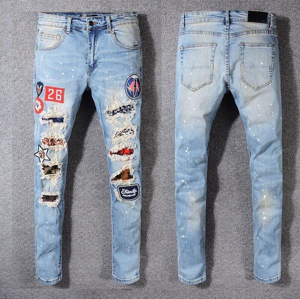 2020sell fashion brand design summer men's denim skinny biker jean embroidery pants holes jeans button mens long pants a015, Blue
2020sell fashion brand design summer men's denim skinny biker jean embroidery pants holes jeans button mens long pants a015, Blue