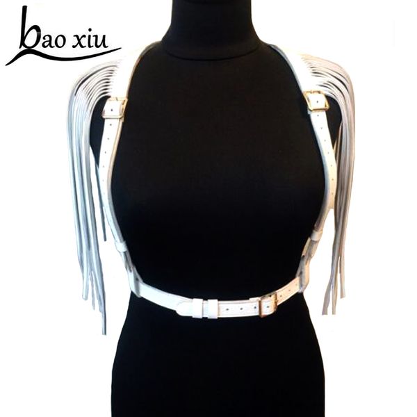 club straps shoulder leather handmade harness double row tassel waist belts body bondage punk metal silver buckle belt, Black;brown
club straps shoulder leather handmade harness double row tassel waist belts body bondage punk metal silver buckle belt, Black;brown