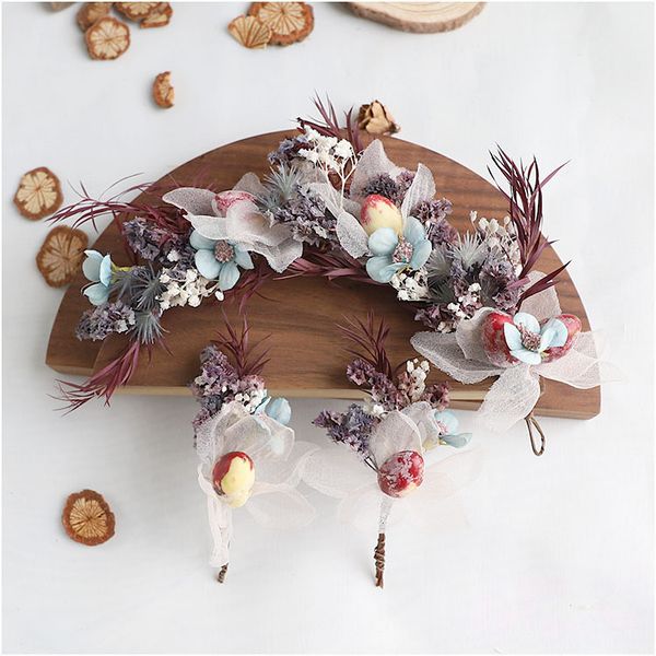 new super fairy dried flower mori bride headdress multicolored flower tournament scenic wedding hair accessories, Golden;white
new super fairy dried flower mori bride headdress multicolored flower tournament scenic wedding hair accessories, Golden;white
