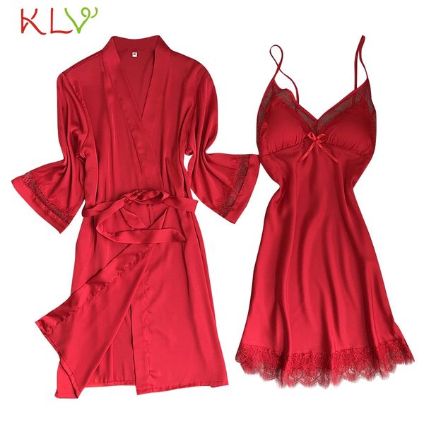 2 piece set pajamas women silk robe kimono lace trim night dress bridesmaid satin lingerie summer bathrobe sleepwear 20jan, Black;red
2 piece set pajamas women silk robe kimono lace trim night dress bridesmaid satin lingerie summer bathrobe sleepwear 20jan, Black;red