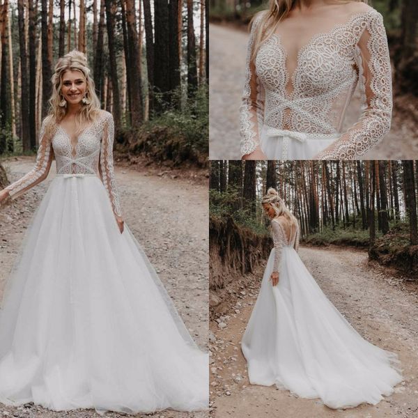 bohemian wedding dresses elegant long sleeves tulle illusion lace applique sweep train country boho bridal gowns custom made wedding dress, White
bohemian wedding dresses elegant long sleeves tulle illusion lace applique sweep train country boho bridal gowns custom made wedding dress, White