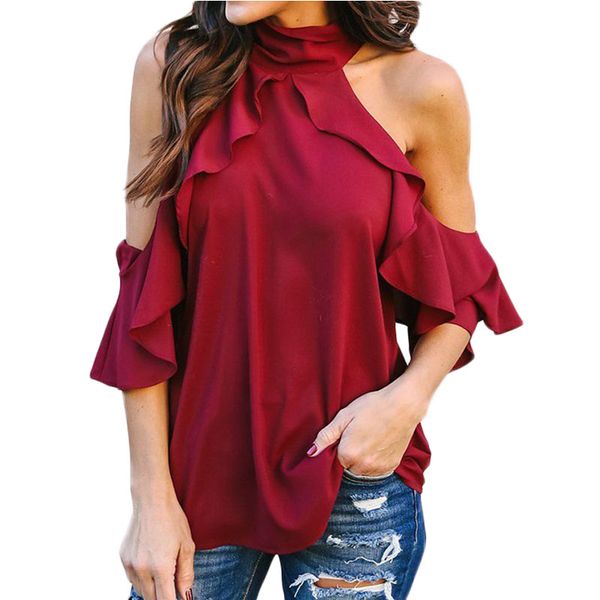 women's chiffon blouse cold shoulder half butterfly sleeve halter women loose shirt summer blouse clothing, White
women's chiffon blouse cold shoulder half butterfly sleeve halter women loose shirt summer blouse clothing, White