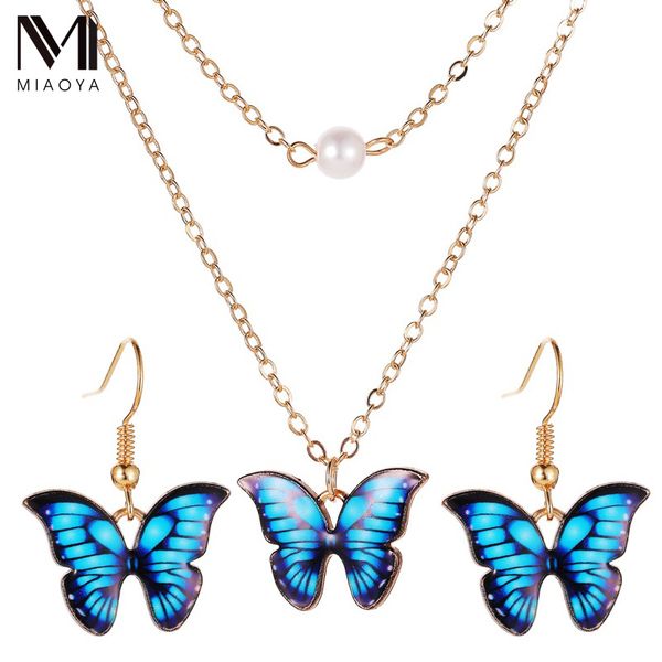 european and american new set butterfly necklace colorful double layer pearl butterfly earrings elegant butterfly set, Golden
european and american new set butterfly necklace colorful double layer pearl butterfly earrings elegant butterfly set, Golden
