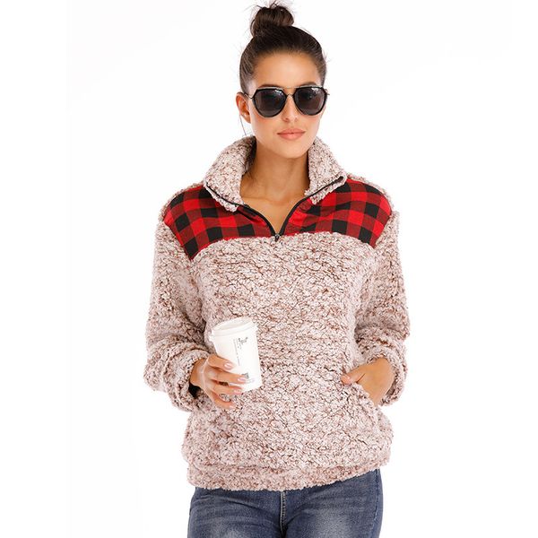 women's turtleneck sweater plaid patchwork fluffy pullovers fleece zipper collar pullover winter warm street wear sweater, White;black
women's turtleneck sweater plaid patchwork fluffy pullovers fleece zipper collar pullover winter warm street wear sweater, White;black