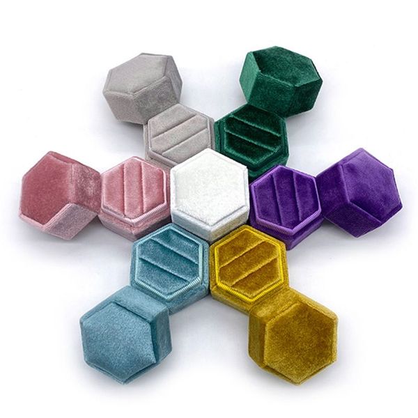 hexagon velvet ring box double ring display holder with detachable lid box holder for wedding ceremony, Pink;blue
hexagon velvet ring box double ring display holder with detachable lid box holder for wedding ceremony, Pink;blue