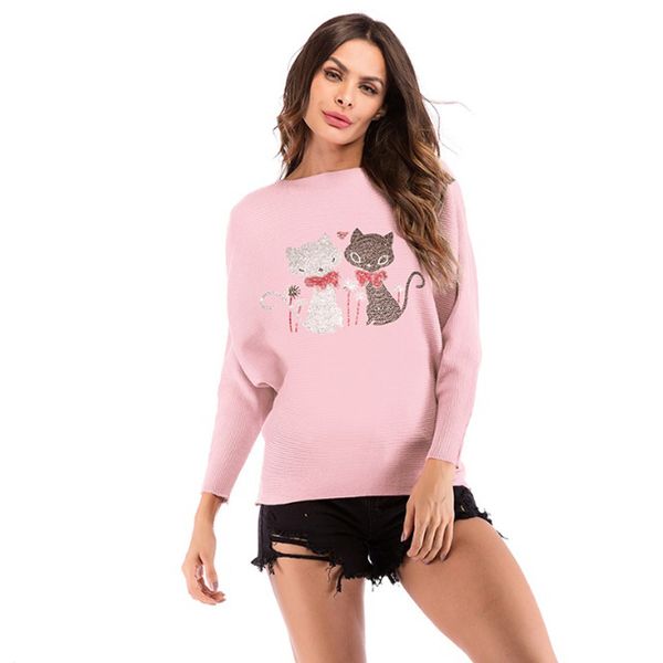 2019 new autum winter fashion elegant knitted pullover pink sweater casual batwing sleeve cat bead jumper pull femel sweaters, White;black
2019 new autum winter fashion elegant knitted pullover pink sweater casual batwing sleeve cat bead jumper pull femel sweaters, White;black