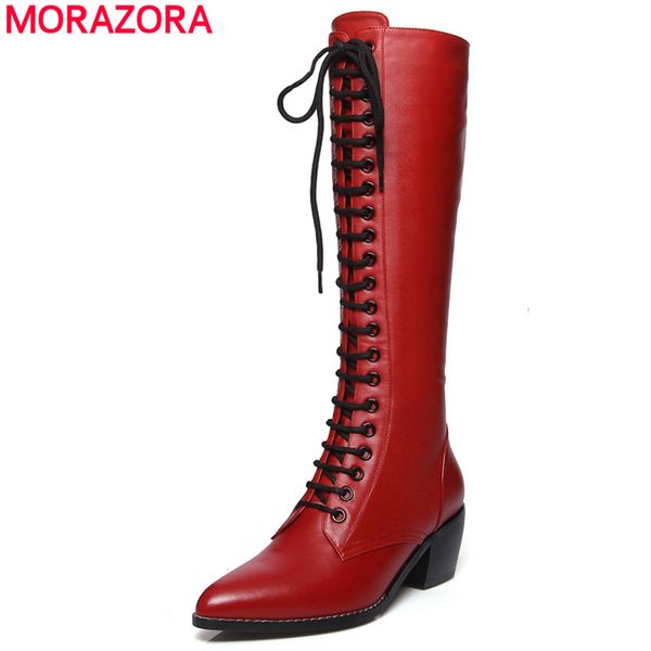 morazora 2020 new genuine leather knee high boots women fashion lace up square high heels pointed toe winter snow boots female, Black
morazora 2020 new genuine leather knee high boots women fashion lace up square high heels pointed toe winter snow boots female, Black