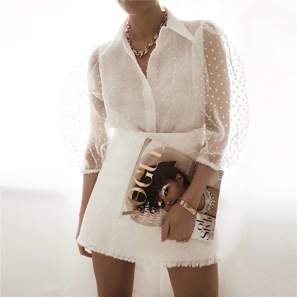 2019 summer women chiffon blouse shirt lady blusa outfits transparent mesh beading puff sleeve female office shirts, White
2019 summer women chiffon blouse shirt lady blusa outfits transparent mesh beading puff sleeve female office shirts, White